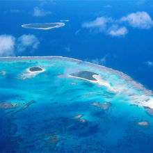 Aerial view of a chain of islands surrounded by sea