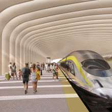 Render of a California High Speed Rail station platform