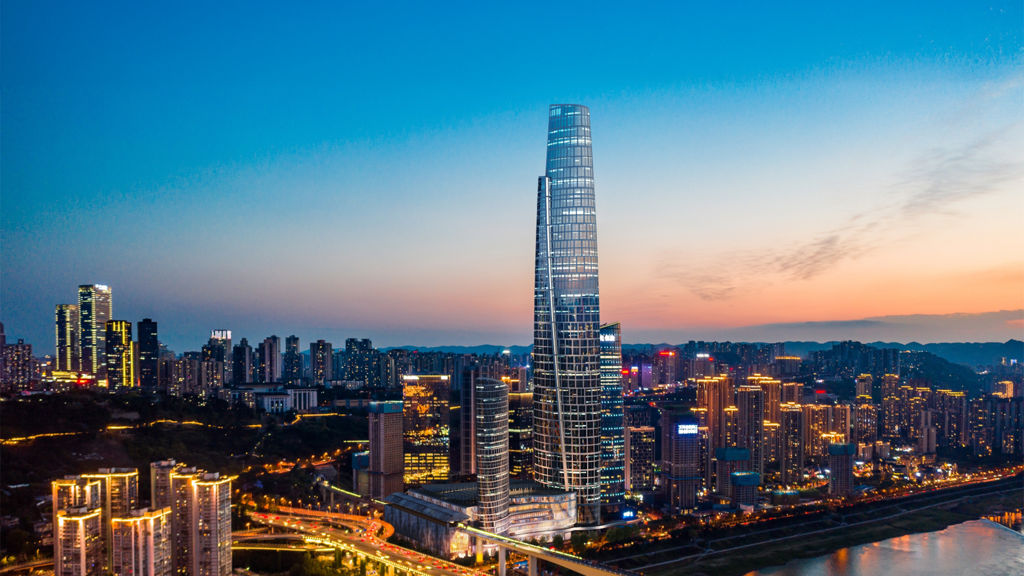 Night view of International Land-Sea Center in Chongqing (c) Vanke