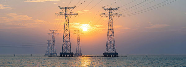 Pylons crossing the water in China