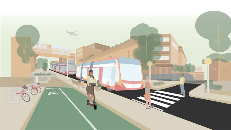 A cartoon of a train station.