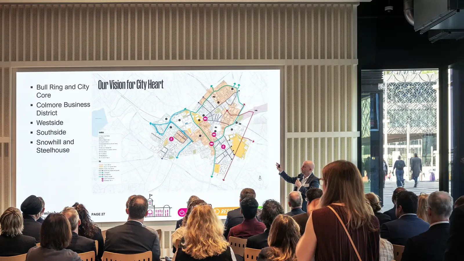 A person giving a presentation to an audience.